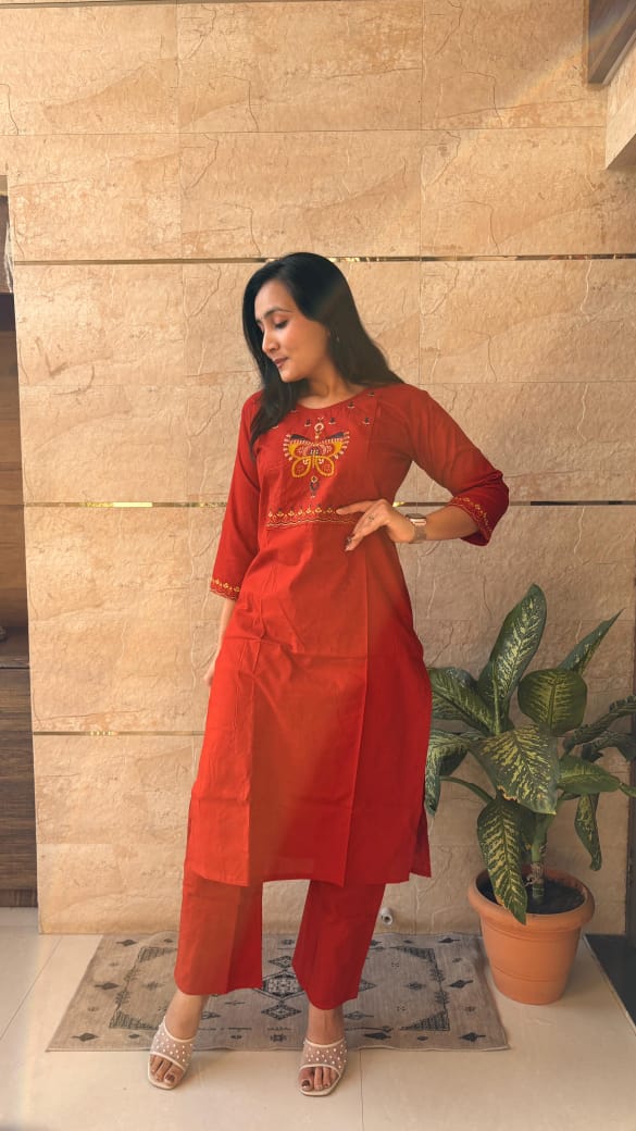 Dhabu Cotton Embroidery with Mirror work Kurta