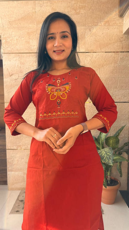 Dhabu Cotton Embroidery with Mirror work Kurta