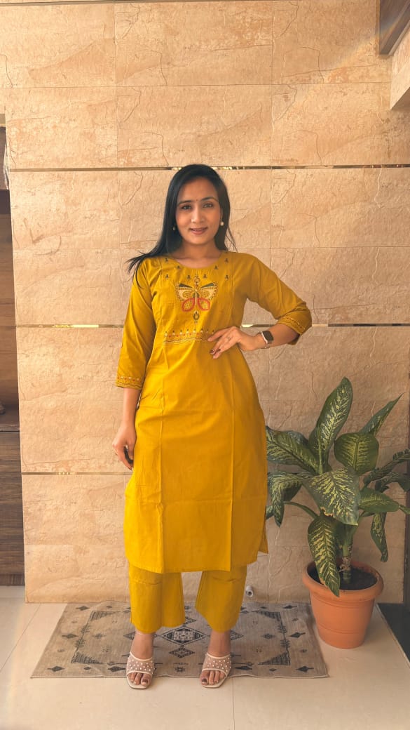 Dhabu Cotton Embroidery with Mirror work Kurta