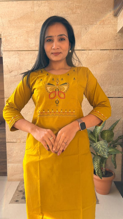 Dhabu Cotton Embroidery with Mirror work Kurta