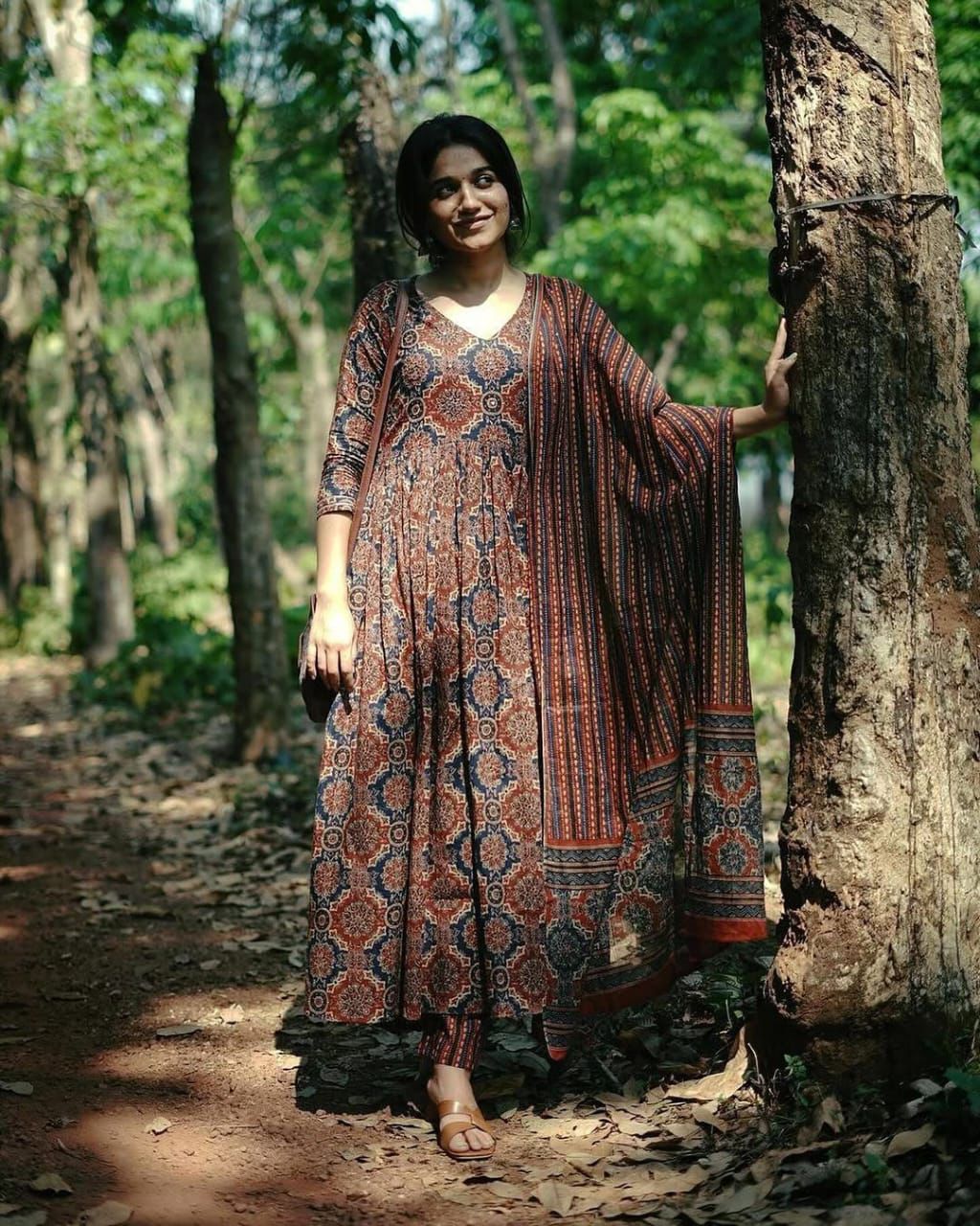 COTTON AJRAKH PRINT ANARKALI KURTI