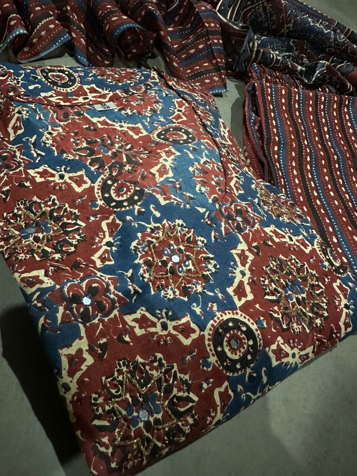 COTTON AJRAKH PRINT ANARKALI KURTI