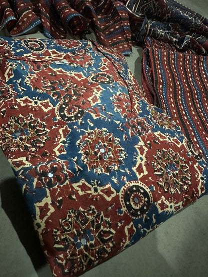 COTTON AJRAKH PRINT ANARKALI KURTI