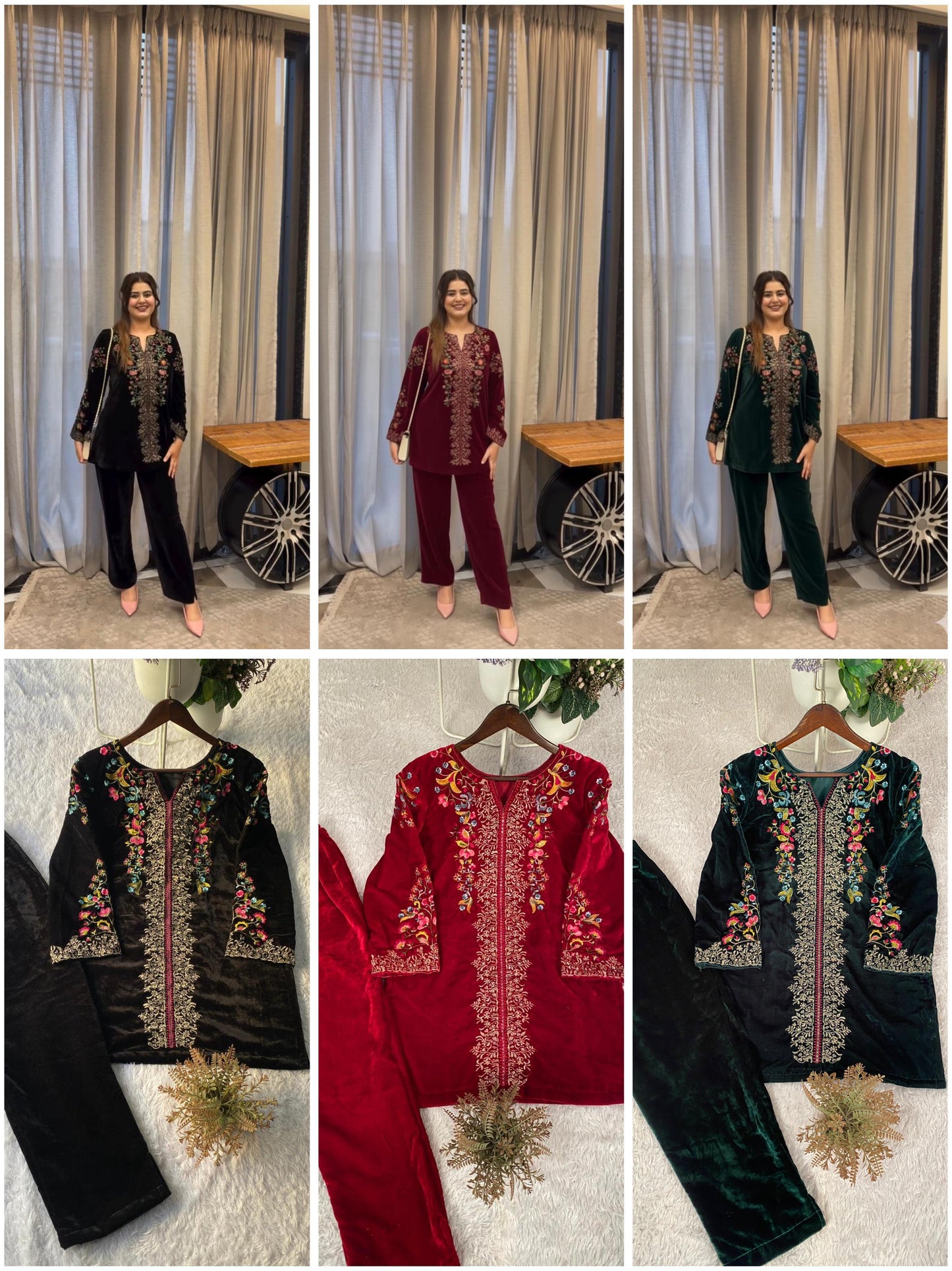 VELVET DESIGNER WEAR CO-ORD SET WITH EMBROIDERY WORK