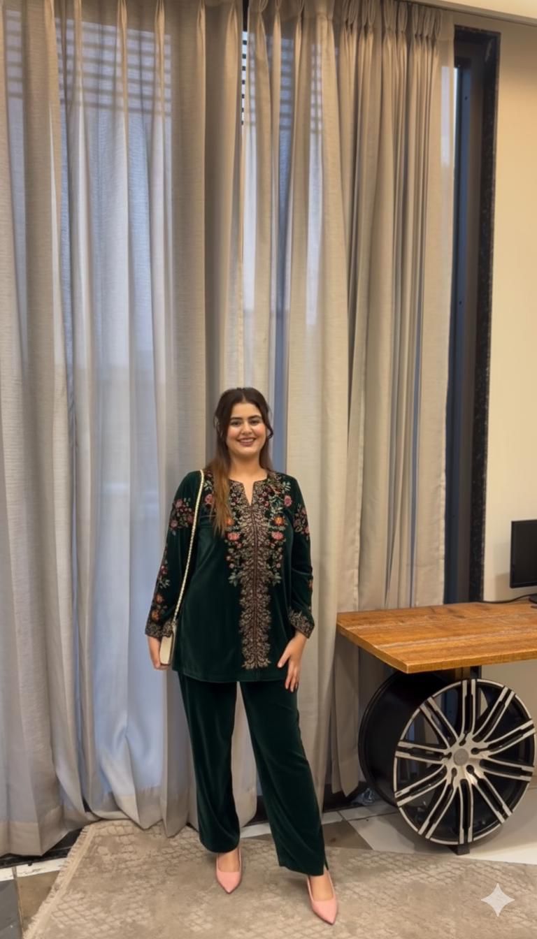 VELVET DESIGNER WEAR CO-ORD SET WITH EMBROIDERY WORK