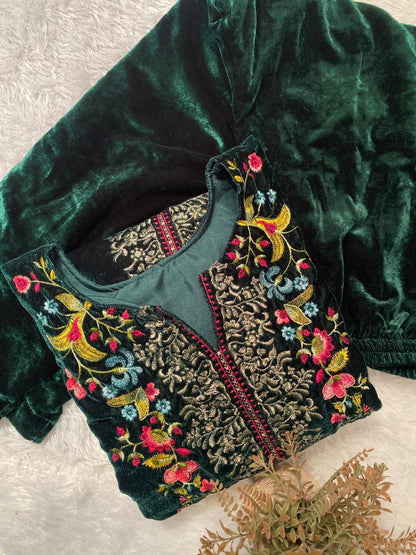 VELVET DESIGNER WEAR CO-ORD SET WITH EMBROIDERY WORK