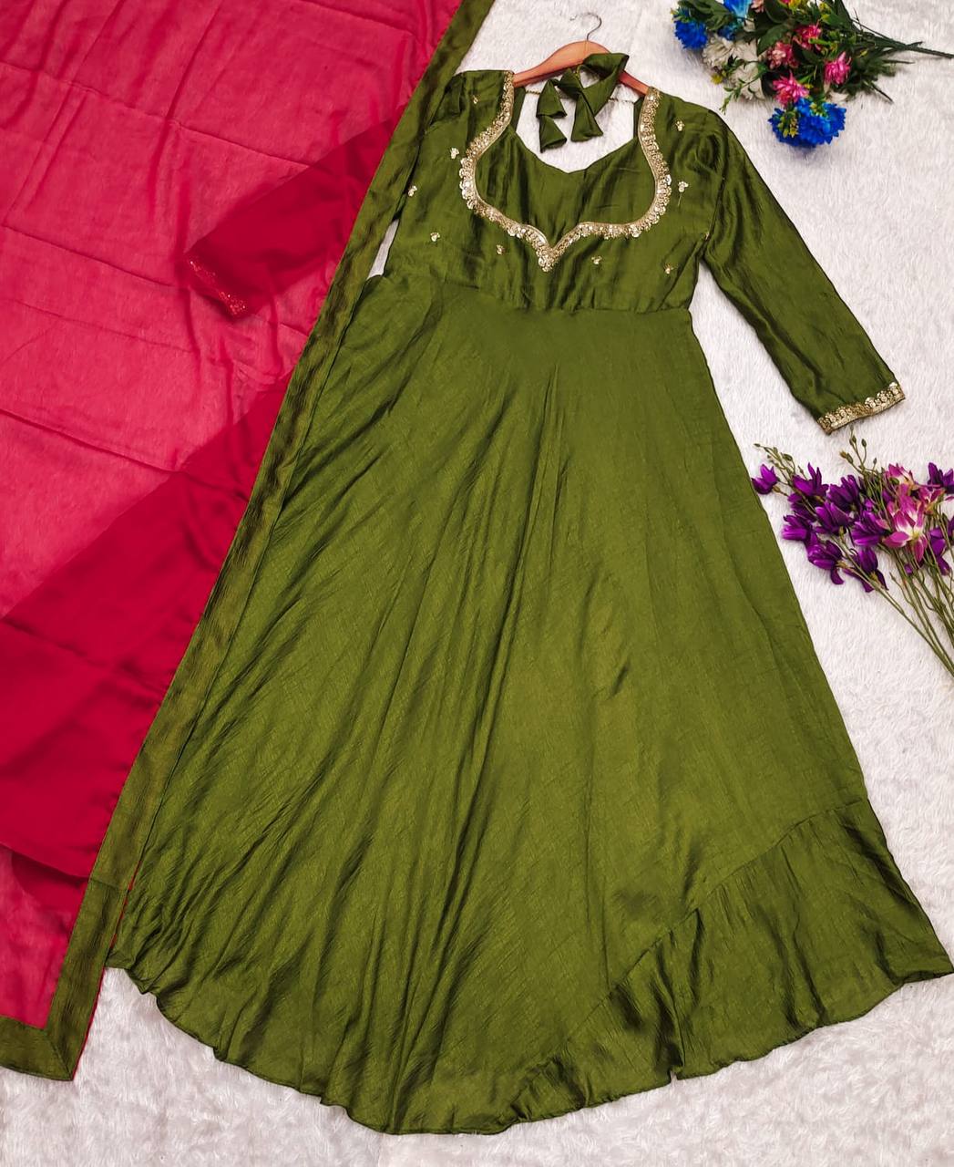 Emb Anarkali A Perfectly Enhanced With  Golden Thread Work