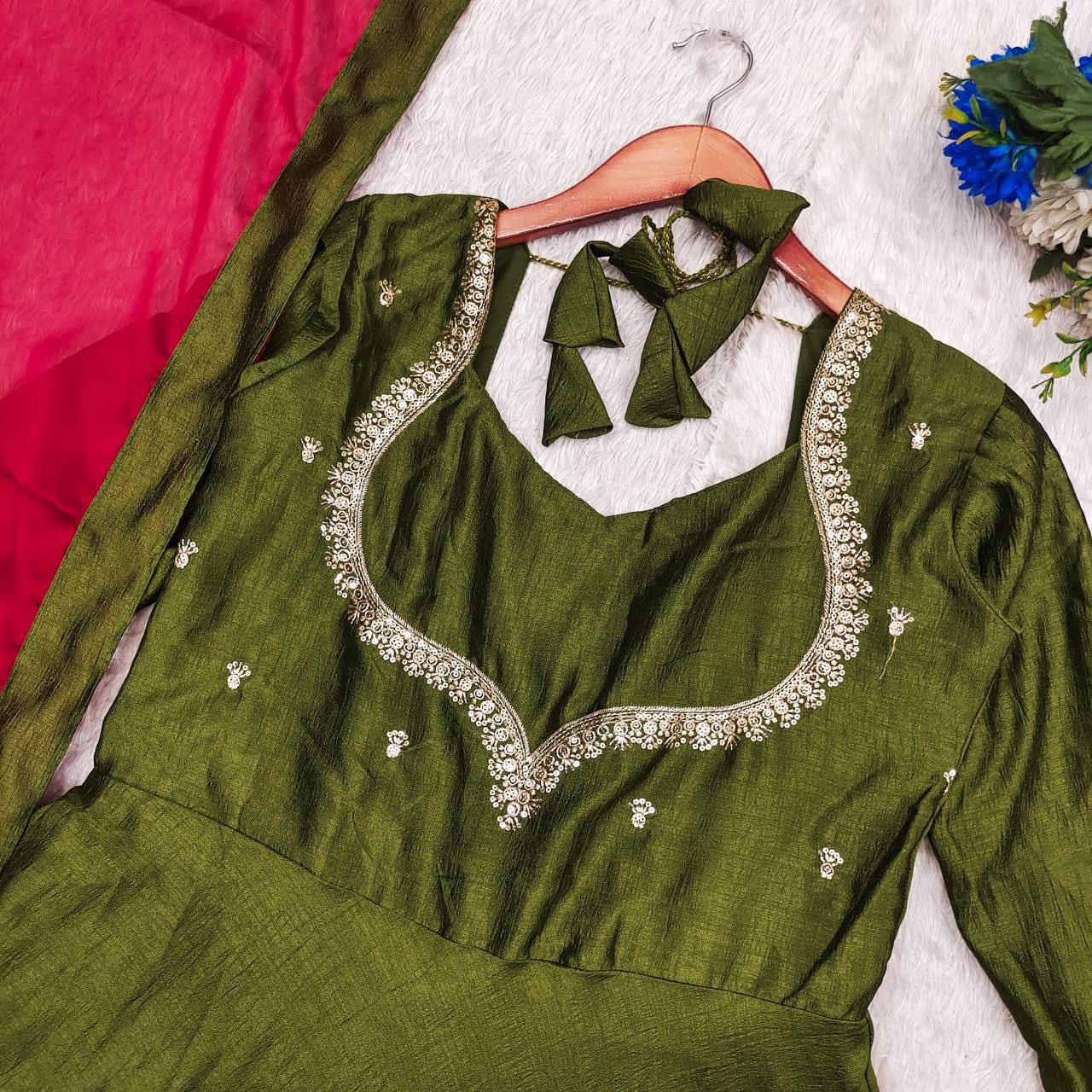 Emb Anarkali A Perfectly Enhanced With  Golden Thread Work