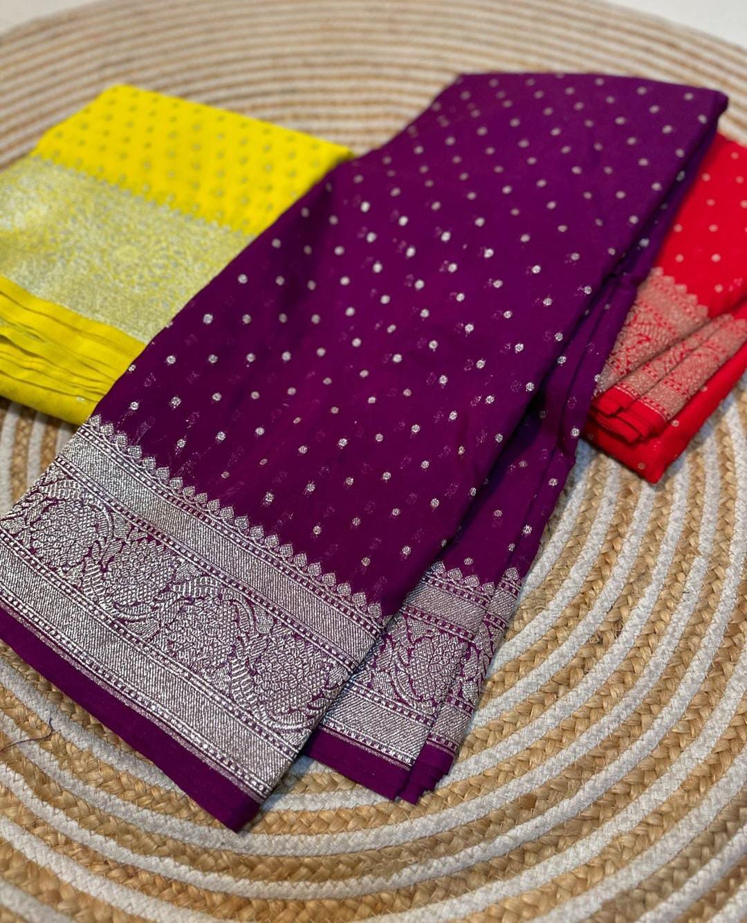 Dyeble Semi Kataan georget saree