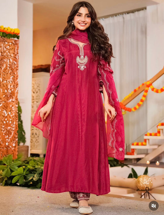 Anarkali fl noared silk kurti set, designed to make you stand out at any festive or celebratory occasion