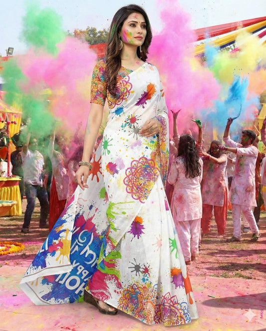 SPECIAL  LILAN COTTAN DIGITAL PRINTED HOLI SPECIAL  SAREE