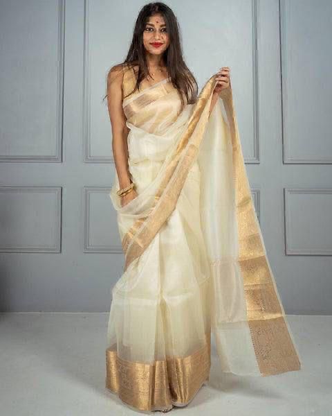 SOLID KORA ORGANZA SAREE