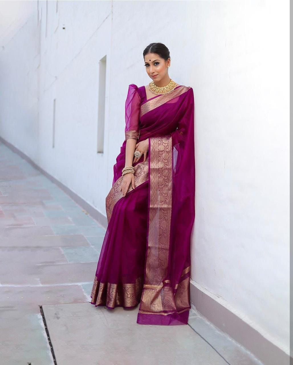 SOLID KORA ORGANZA SAREE