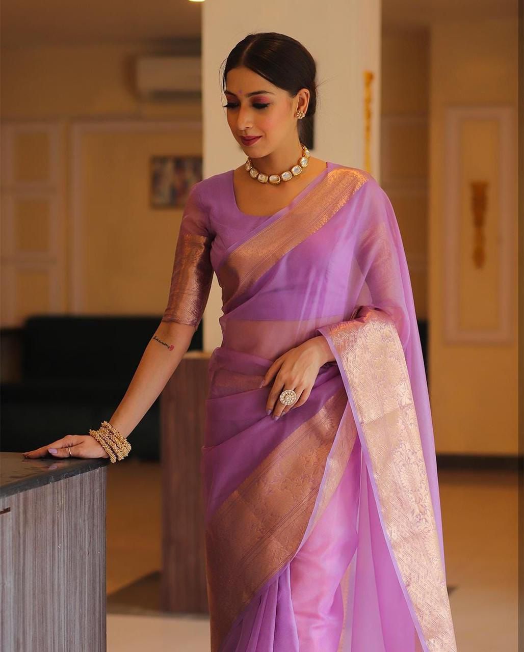 SOLID KORA ORGANZA SAREE