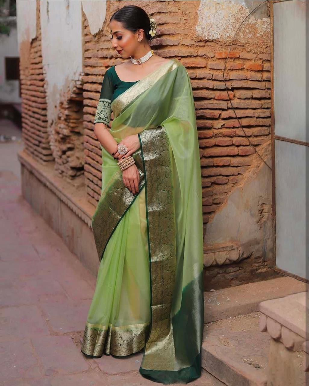 SOLID KORA ORGANZA SAREE