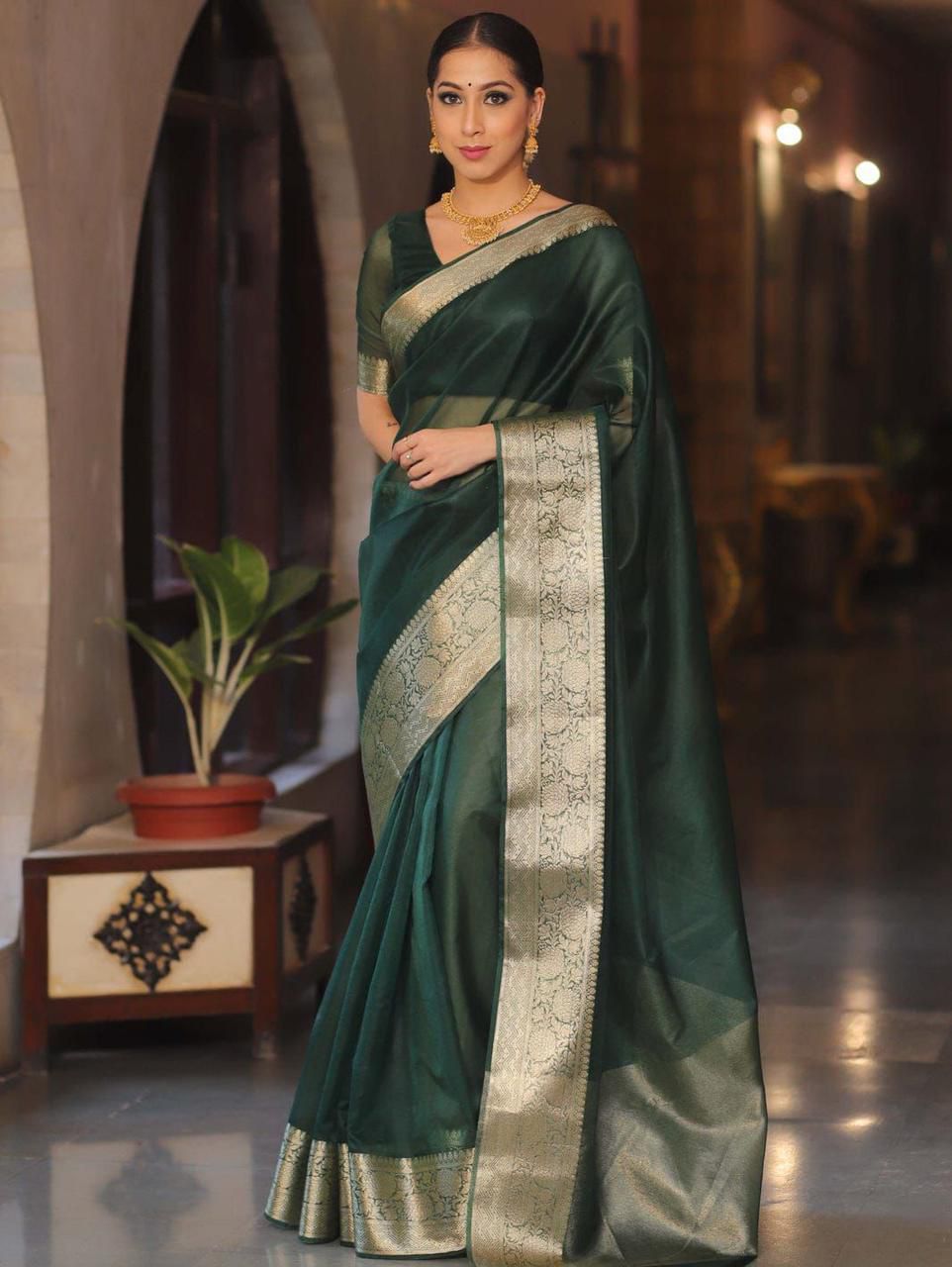 SOLID KORA ORGANZA SAREE