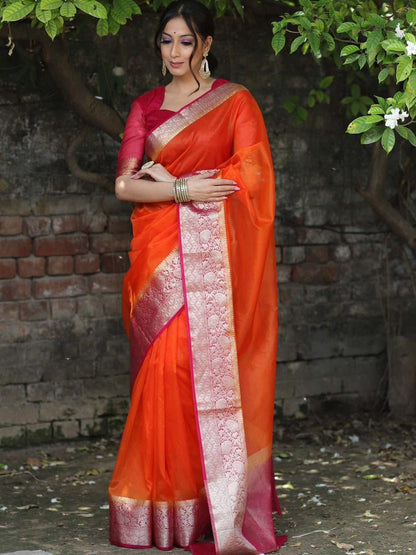 SOLID KORA ORGANZA SAREE