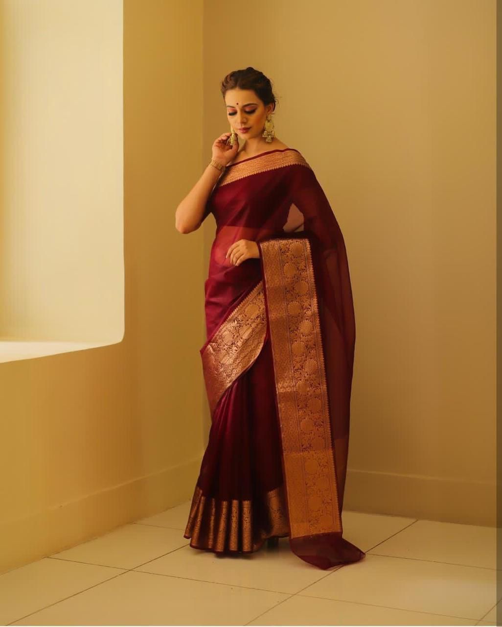 SOLID KORA ORGANZA SAREE