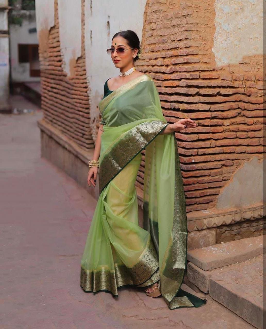 SOLID KORA ORGANZA SAREE