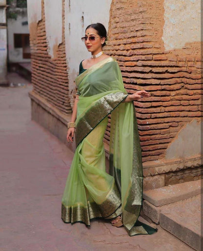 SOLID KORA ORGANZA SAREE