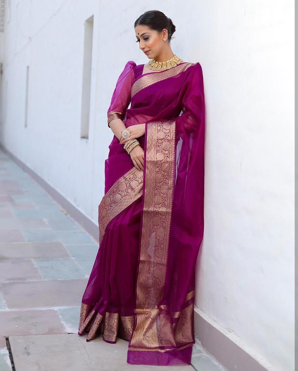 SOLID KORA ORGANZA SAREE