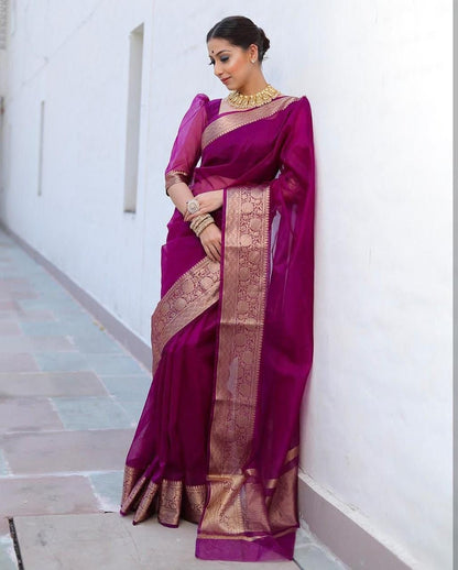 SOLID KORA ORGANZA SAREE