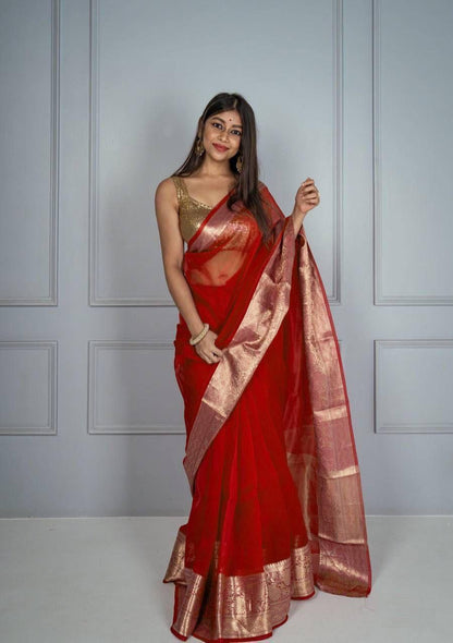 SOLID KORA ORGANZA SAREE