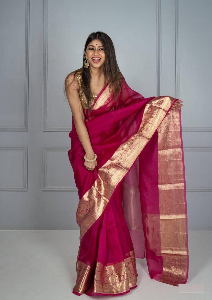 SOLID KORA ORGANZA SAREE