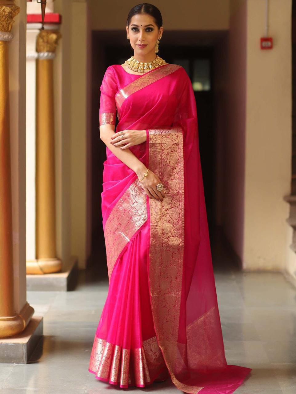 SOLID KORA ORGANZA SAREE