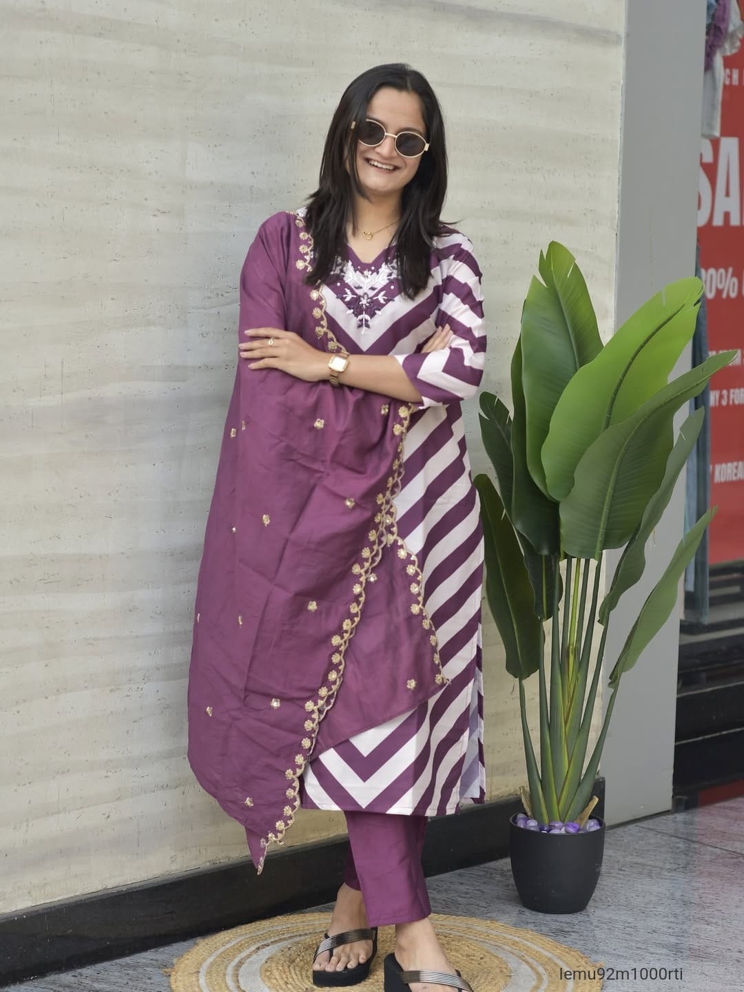 Chanderi With Full Hand Work Pent Dupatta Set