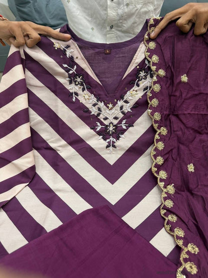 Chanderi With Full Hand Work Pent Dupatta Set