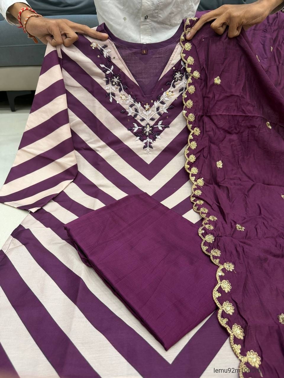 Chanderi With Full Hand Work Pent Dupatta Set