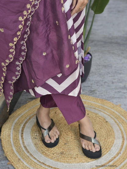 Chanderi With Full Hand Work Pent Dupatta Set