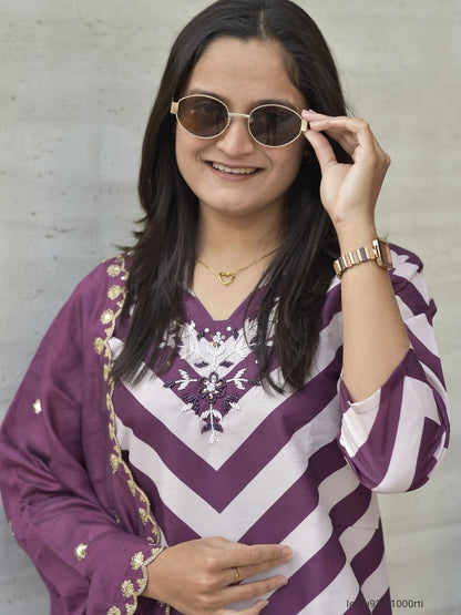 Chanderi With Full Hand Work Pent Dupatta Set