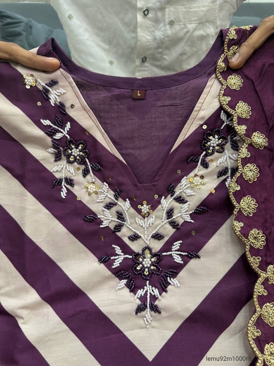 Chanderi With Full Hand Work Pent Dupatta Set