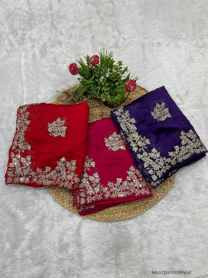 Fancy Jari dori & Thread with Sequins and jari Embroidery Work with cutwork Border Saree