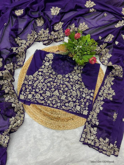 Fancy Jari dori & Thread with Sequins and jari Embroidery Work with cutwork Border Saree