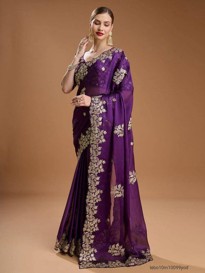 Fancy Jari dori & Thread with Sequins and jari Embroidery Work with cutwork Border Saree