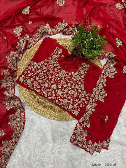 Fancy Jari dori & Thread with Sequins and jari Embroidery Work with cutwork Border Saree