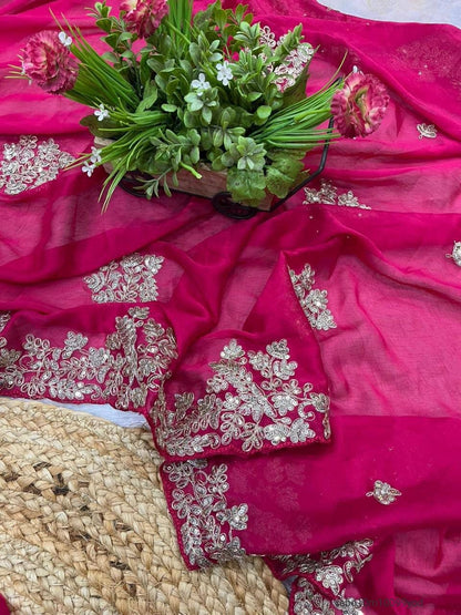 Fancy Jari dori & Thread with Sequins and jari Embroidery Work with cutwork Border Saree