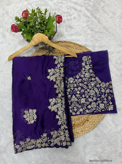 Fancy Jari dori & Thread with Sequins and jari Embroidery Work with cutwork Border Saree