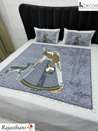 King Size Pure Cotton Panel Print Bedsheet Set