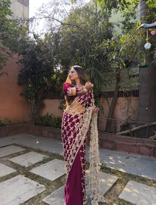 Silk Fabric with Real Mirror work and blouse on also Fendy Silk Fabric Saree