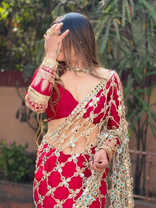 Silk Fabric with Real Mirror work and blouse on also Fendy Silk Fabric Saree