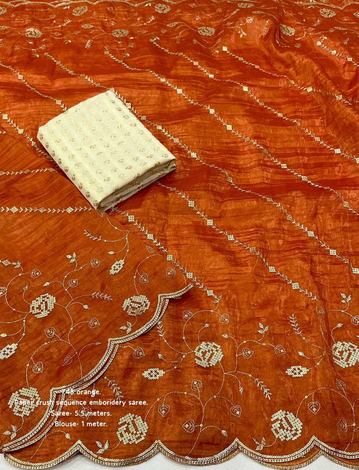Soft paper crush saree with sequence emboridery saree.