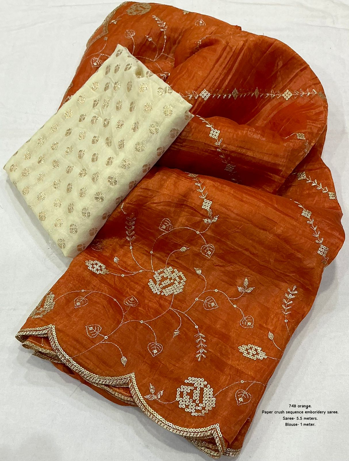 Soft paper crush saree with sequence emboridery saree.