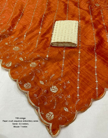 Soft paper crush saree with sequence emboridery saree.