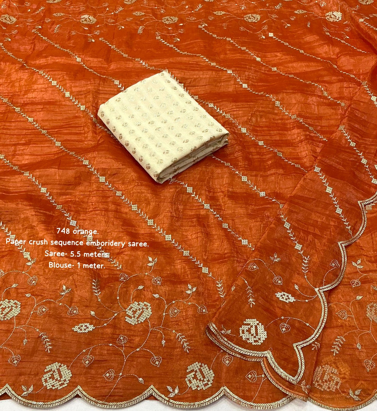 Soft paper crush saree with sequence emboridery saree.