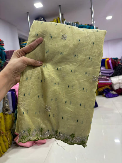 Soft Tissue  silk organza saree  with embroidery Sequence work with matching embroidery work blouse