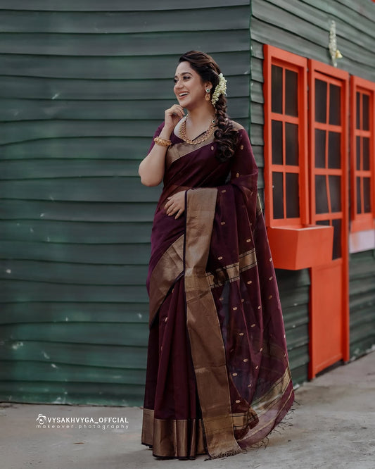 Silk Saree from the this store is adorned with beautiful Zari work